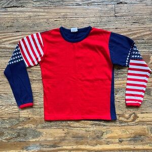 Kids 4th of July Red White & Blue Stars & Stripe Pattern Long Sleeve (1 of 2)